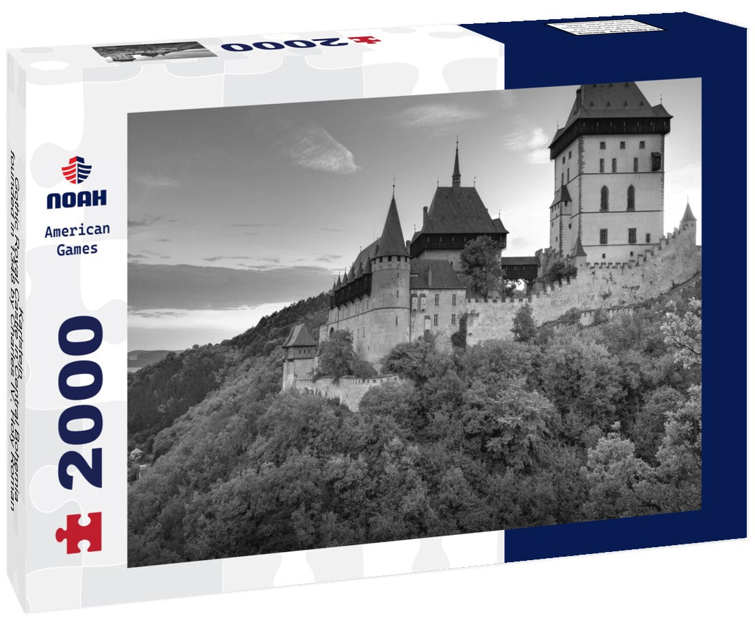 Noah Jigsaw Puzzle Karlstejn - Gothic Royal Castle in Central Bohemia founded in 1348 by Charles IV, Holy Roman Emperor and King of Bohemia. Czech Republic in black white 2000 pieces