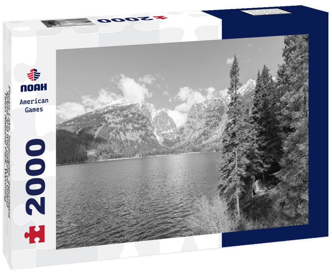 Noah Jigsaw Puzzle Phelps Lake, landscapes, mountains, forests and wild nature of Grand Teton National Park, Wyoming, USA in black white 2000 pieces