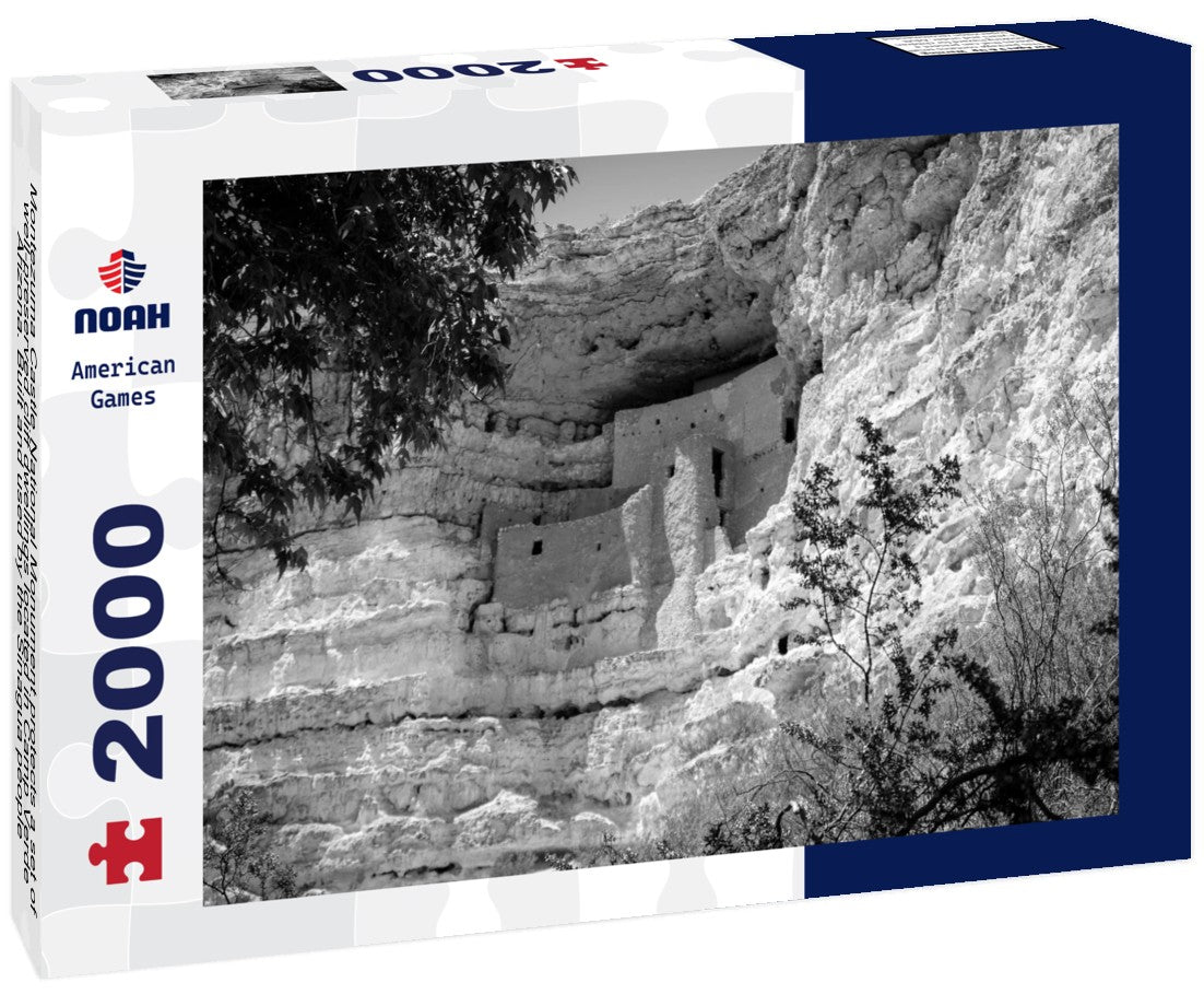 Montezuma Castle National Monument protects a set of well-preserved cliff dwellings located in Camp Verde, Arizona. Built and used by the Sinagua people, a pre-Columbian culture. National Park Service 2000pc PuzzleBlack and White
