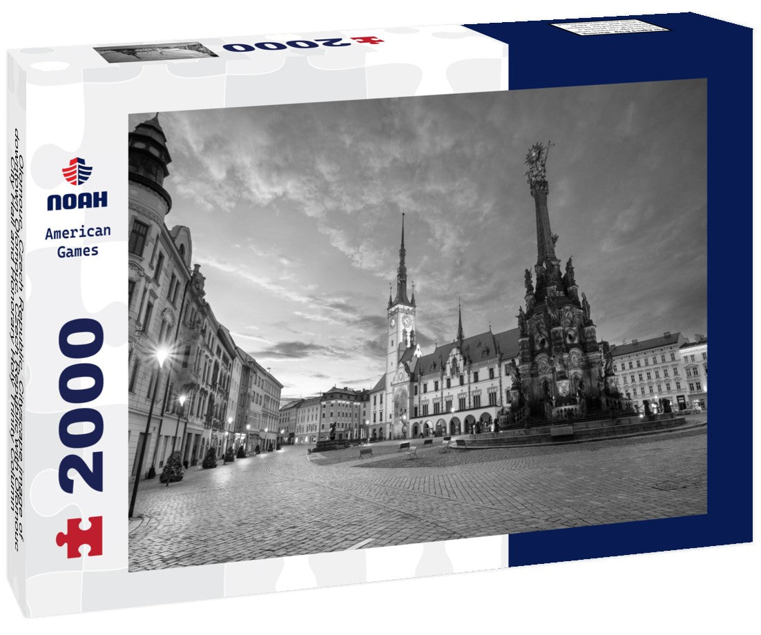 Noah Jigsaw Puzzle Olomouc, Czech Republic. Cityscape image of downtown Olomouc, Czech Republic with Olomouc City Hall and Honorary Holy Trinity Column at summer sunrise in black white 2000 pieces