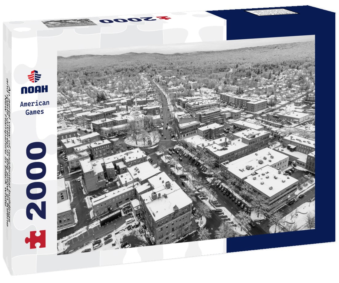 Noah Jigsaw Puzzle An aerial view of residential buildings and roads covered in the snow in Keene, New Hampshire in black white 2000 pieces