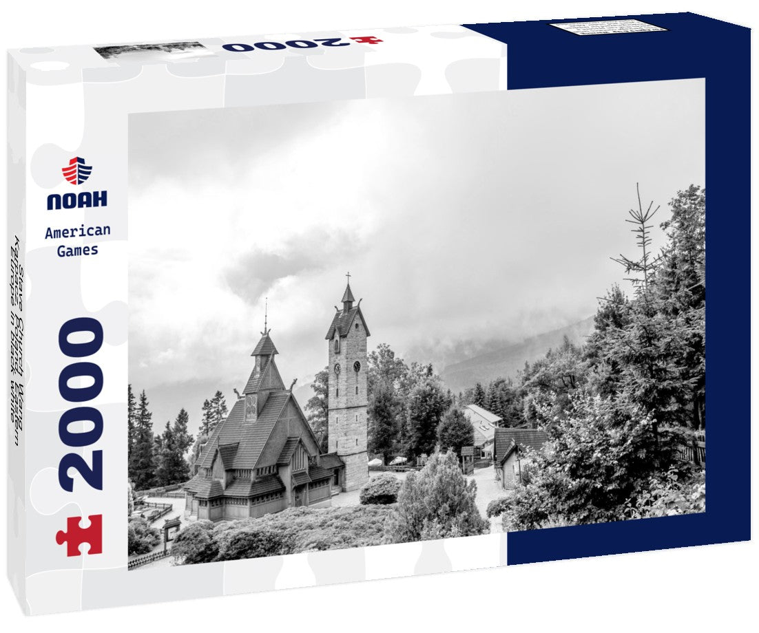 Noah Jigsaw Puzzle Stave Church Wang, Karpacz, Poland, Eastern Europe in black white 2000 pieces