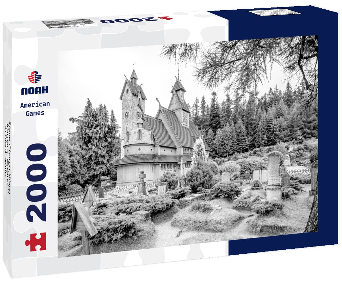 Noah Jigsaw Puzzle Stave Church Wang, Karpacz, Poland in black white 2000 pieces