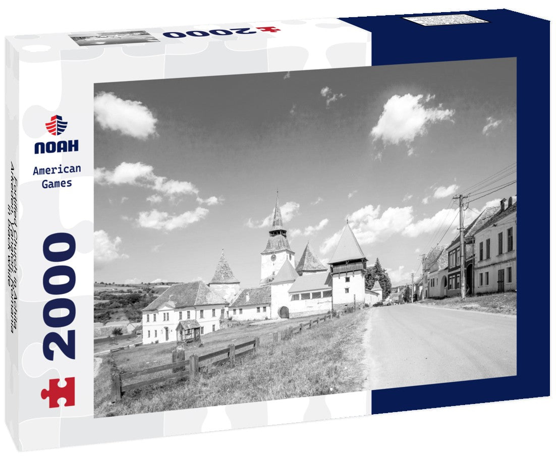 Noah Jigsaw Puzzle Fortified Church in Achita Arkeden, Vanatori, Romania in black white 2000 pieces