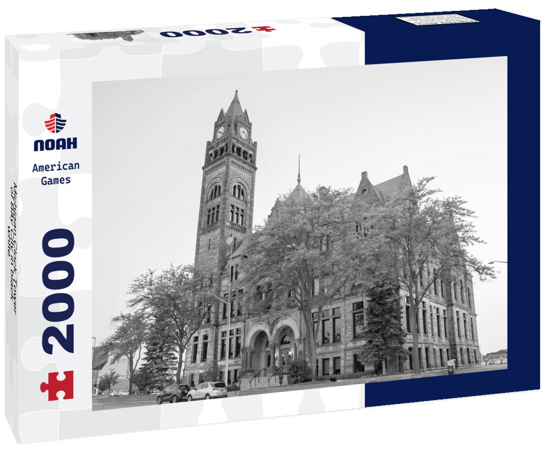 Noah Jigsaw Puzzle Michigan Clock Tower of Bay City in black white 2000 pieces