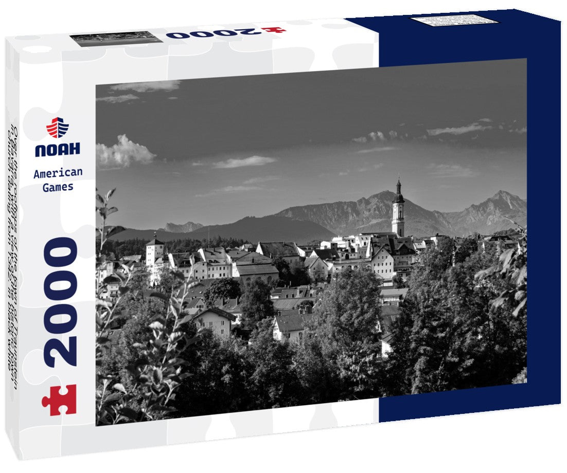 Noah Jigsaw Puzzle Over the rooftops of the town of Traunstein in Bavaria, with a view of the historic town church dating from 1342. in black white 2000 pieces
