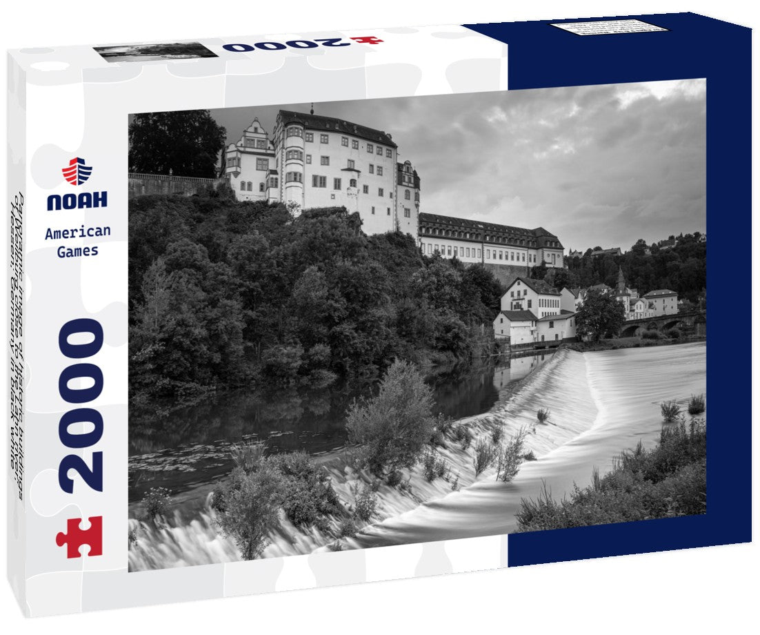 Noah Jigsaw Puzzle Panoramic image of historic buildings of Weilburg close to the Lahn river; Hessen; Germany in black white 2000 pieces