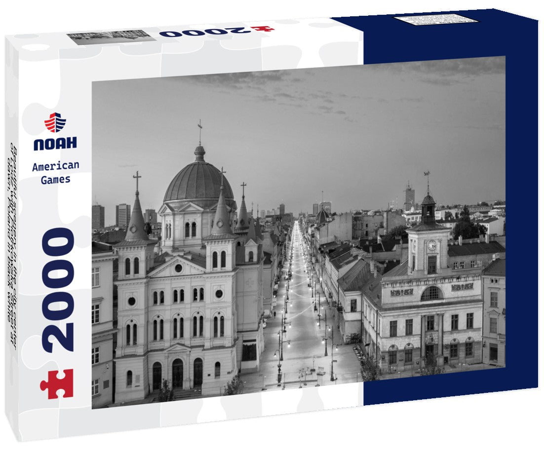 Noah Jigsaw Puzzle Beautiful scenery in the city center of Lodz with Piotrkowska Street at dawn, Poland in black white 2000 pieces