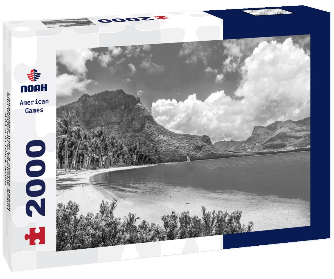 Noah Jigsaw Puzzle Landscape with Le Morne beach and mountain at Mauritius island, Africa in black white 2000 pieces