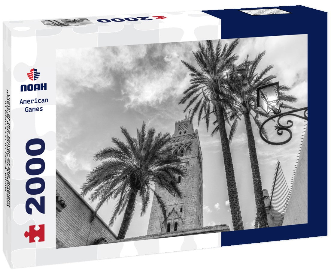 Noah Jigsaw Puzzle View of the tower of the ancient mosque Koutoubia of Marrakech in Marocco in black white 2000 pieces