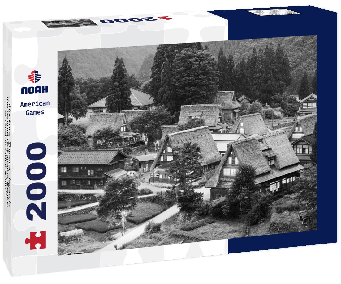 Noah Jigsaw Puzzle Ainokura, Toyama, Japan in the remote Gokayama Region at dusk in black white 2000 pieces