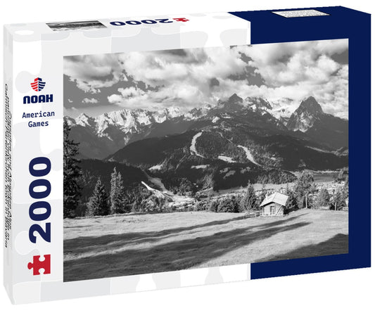 Noah Jigsaw Puzzle Zugspitze and Alpspitze Alps - panoramic view from Eckenhutte in Garmisch-Partenkirchen town in Bavaria, southern Germany in black white 2000 pieces
