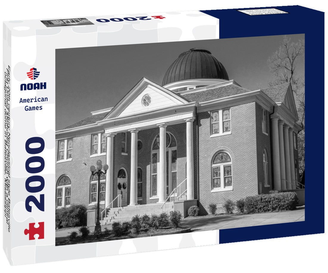 Noah Jigsaw Puzzle Early 20th century Neoclassical style Batesville First United Methodist Church with a central octagonal dome in Batesville, Mississippi, in Panola County in black white 2000 pieces