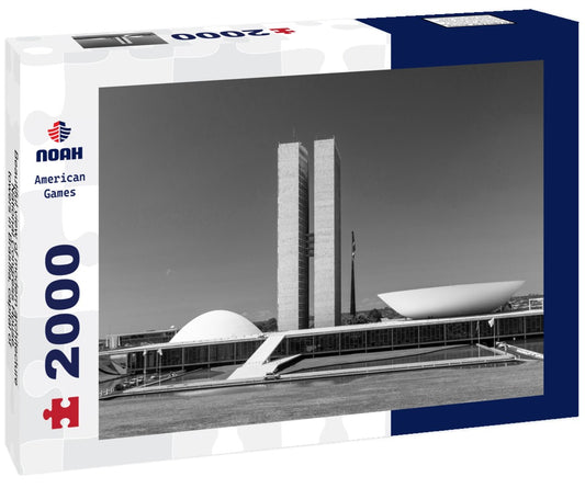 Noah Jigsaw Puzzle Beautiful view of modern architecture, National Congress House, towers in Brasília, capital of Brazil in black white 2000 pieces