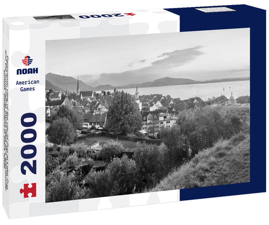 Noah Jigsaw Puzzle Panoramic view of the city of Zug at Lake Zug and the surrounding Swiss Alps at a spectacular sunset, Switzerland in black white 2000 pieces