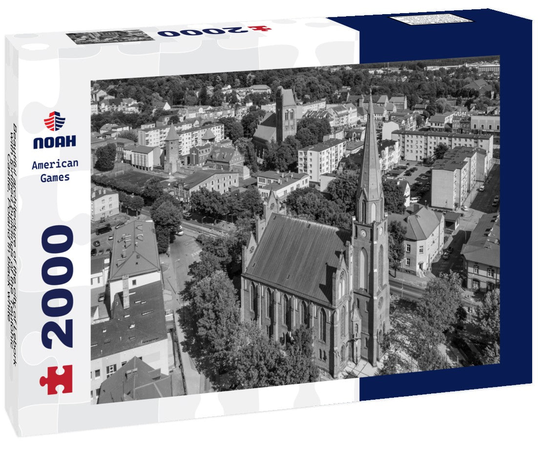Noah Jigsaw Puzzle Beautiful architecture of the city of Lebork with fortified buildings of the Teutonic Castle, Poland in black white 2000 pieces