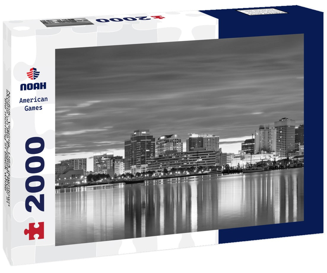 Noah Jigsaw Puzzle Norfolk, Virginia, USA downtown skyline on the Elizabeth River in the morning in black white 2000 pieces