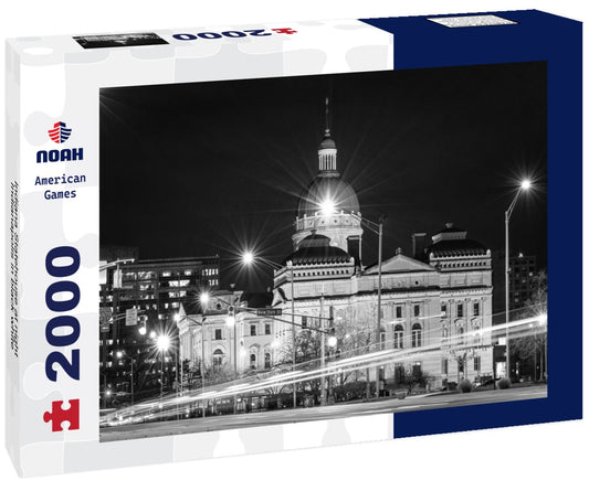 Noah Jigsaw Puzzle Indiana Statehouse at night, Indianapolis in black white 2000 pieces