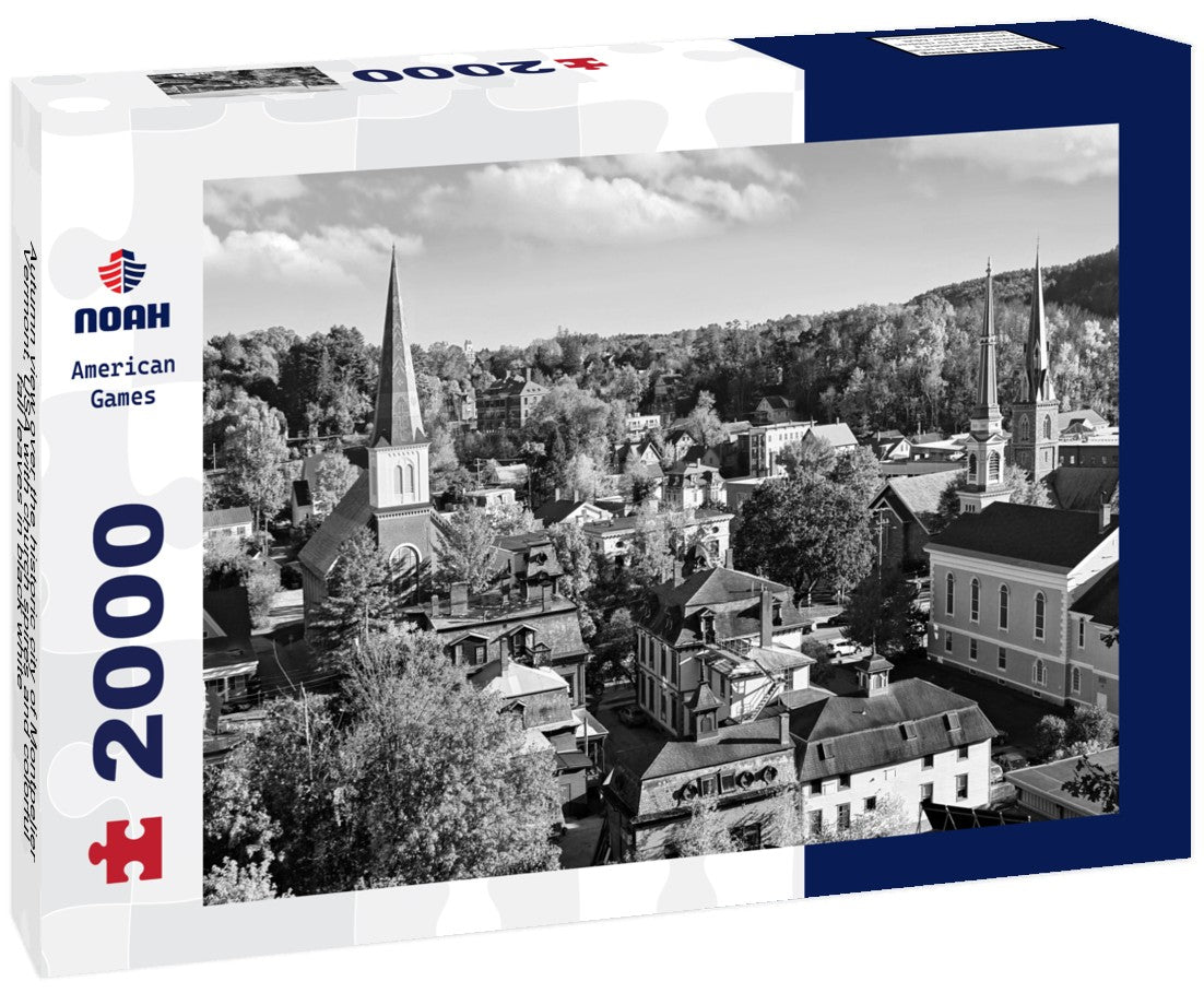 Noah Jigsaw Puzzle Autumn view over the historic city of Montpelier, Vermont, USA with church spires and colorful fall leaves in black white 2000 pieces