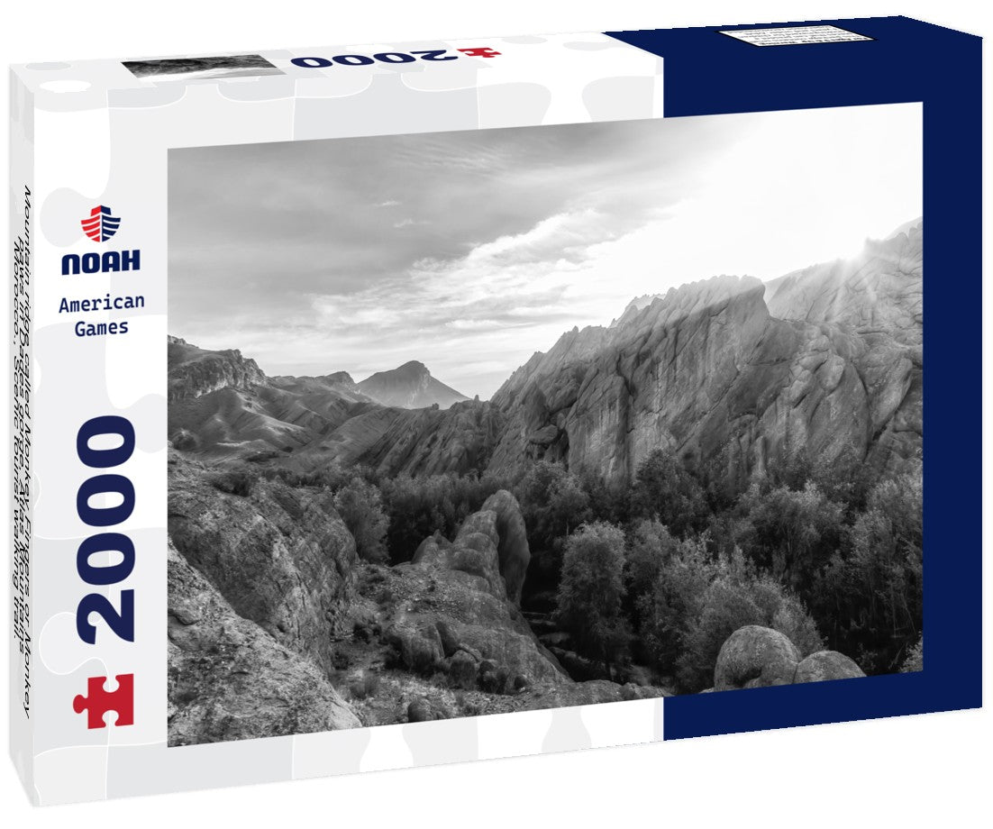 Noah Jigsaw Puzzle Mountain ridge called Monkey Fingers or Monkey paws in Dades gorge, Atlas Mountains, Morocco., Scenic tourist walking trail. Vacation in Morocco in black white 2000 pieces