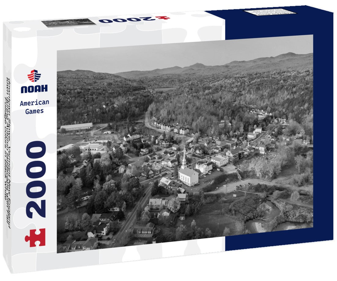 Noah Jigsaw Puzzle downtown Stowe, Vermont New England town during Autumn landscape with Fall Foliage colors in black white 2000 pieces