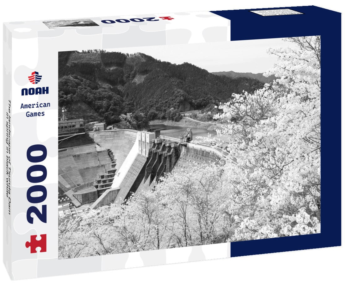Noah Jigsaw Puzzle The landscape of Tsuruta Dam in spring in black white 2000 pieces