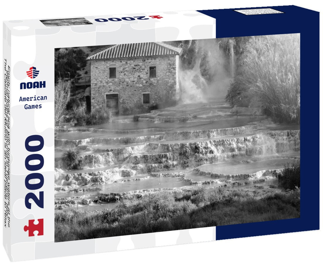 Noah Jigsaw Puzzle Empty natural spa with turquoise waters at the thermal baths of Saturnia in Tuscany, Italy. The Cascate del Mulino is an ideal place to relax in waterfalls and hot springs in black white 2000 pieces