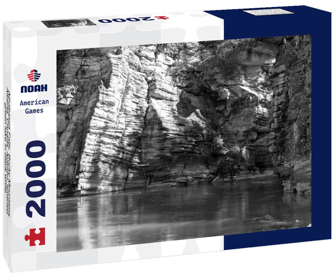 Noah Jigsaw Puzzle Athabasca Falls, Rocky Mountains, Alberta, Canada, Autumn, emerald green lake in black white 2000 pieces