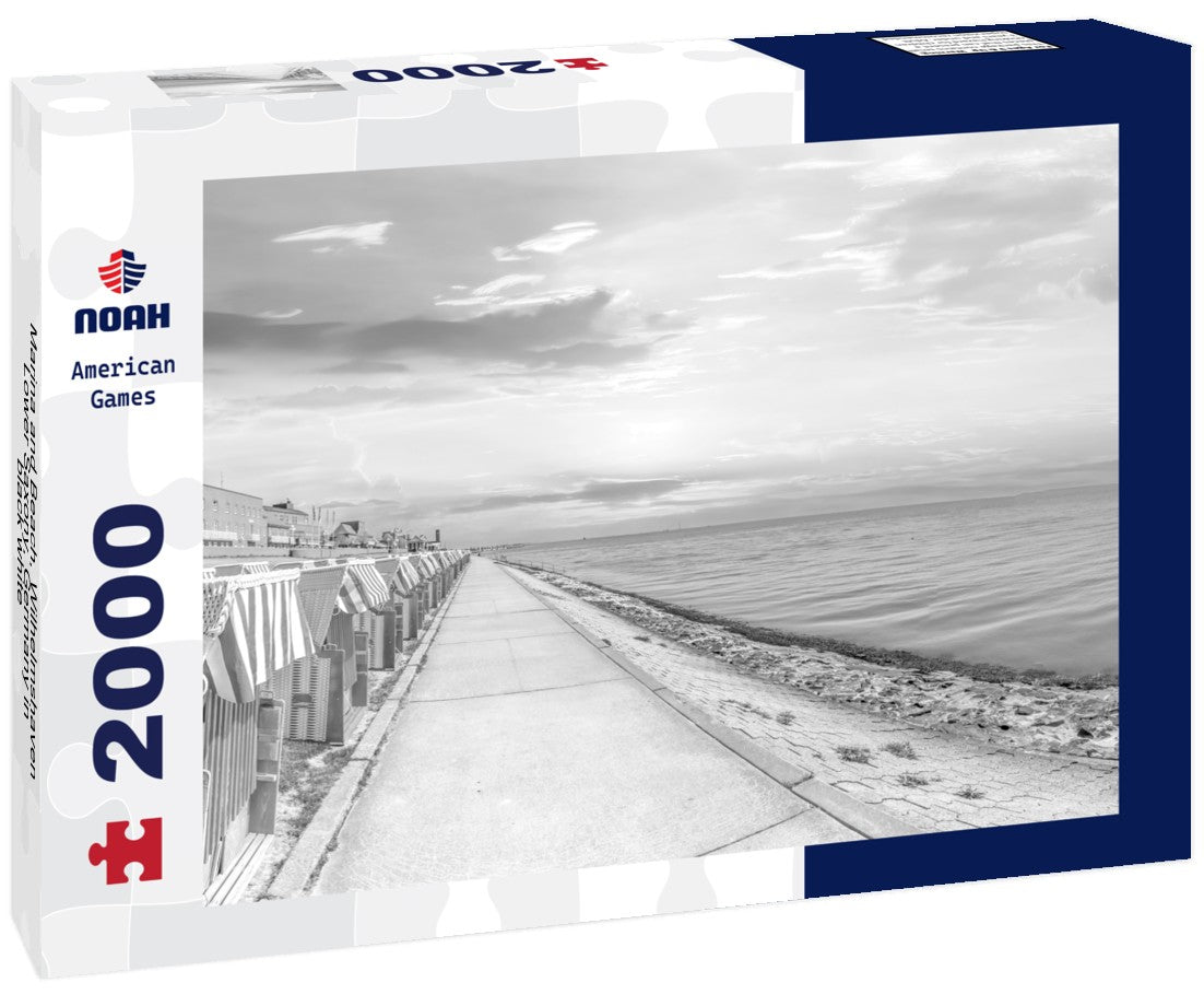 Noah Jigsaw Puzzle Marina and Beach, Wilhelmshaven, Lower Saxony, Germany in black white 2000 pieces