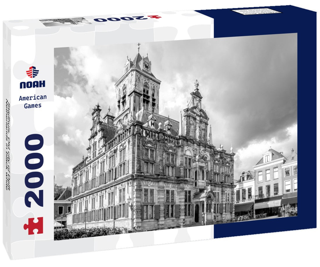 Noah Jigsaw Puzzle Stadhuis, Old city of Delft, Netherlands in black white 2000 pieces