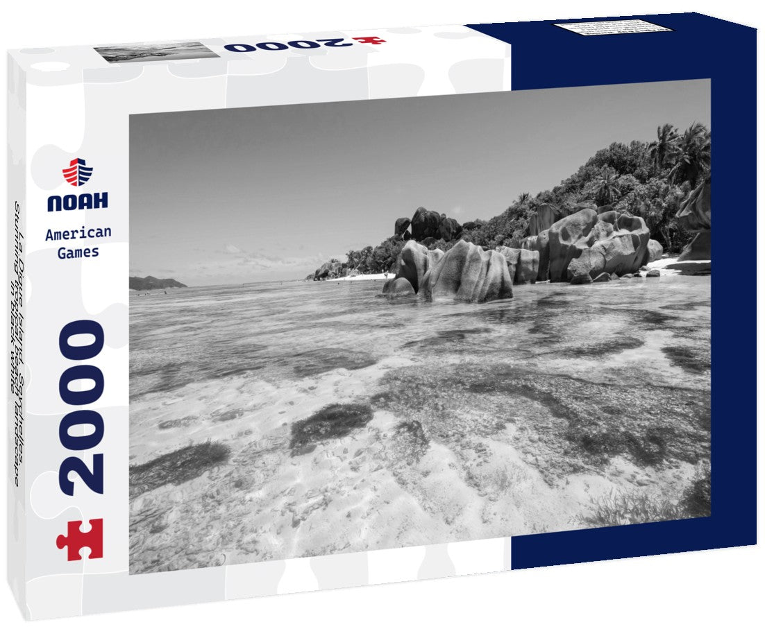 Noah Jigsaw Puzzle La Digue Island, Seychelles. Stunning tropical beach landscape in black white 2000 pieces