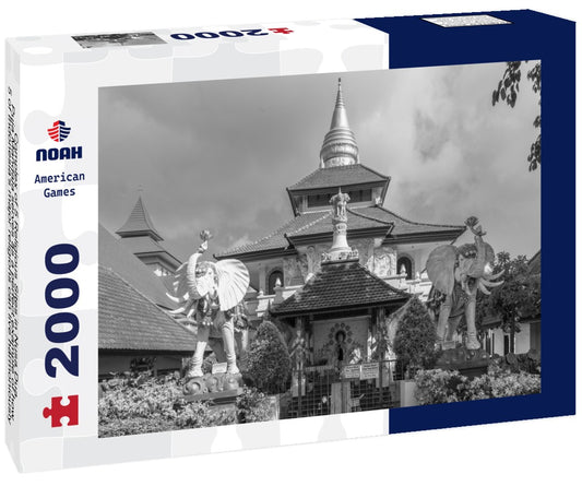 Noah Jigsaw Puzzle Complex of 5 Religious Sites in Nusa Dua. Puja Mandala serves as a perfect example of how 5 of Indonesia's major religions can live harmoniously side-by-side. Buddhist temple Vihara Buddha Guna. Bali in black white 2000 pieces