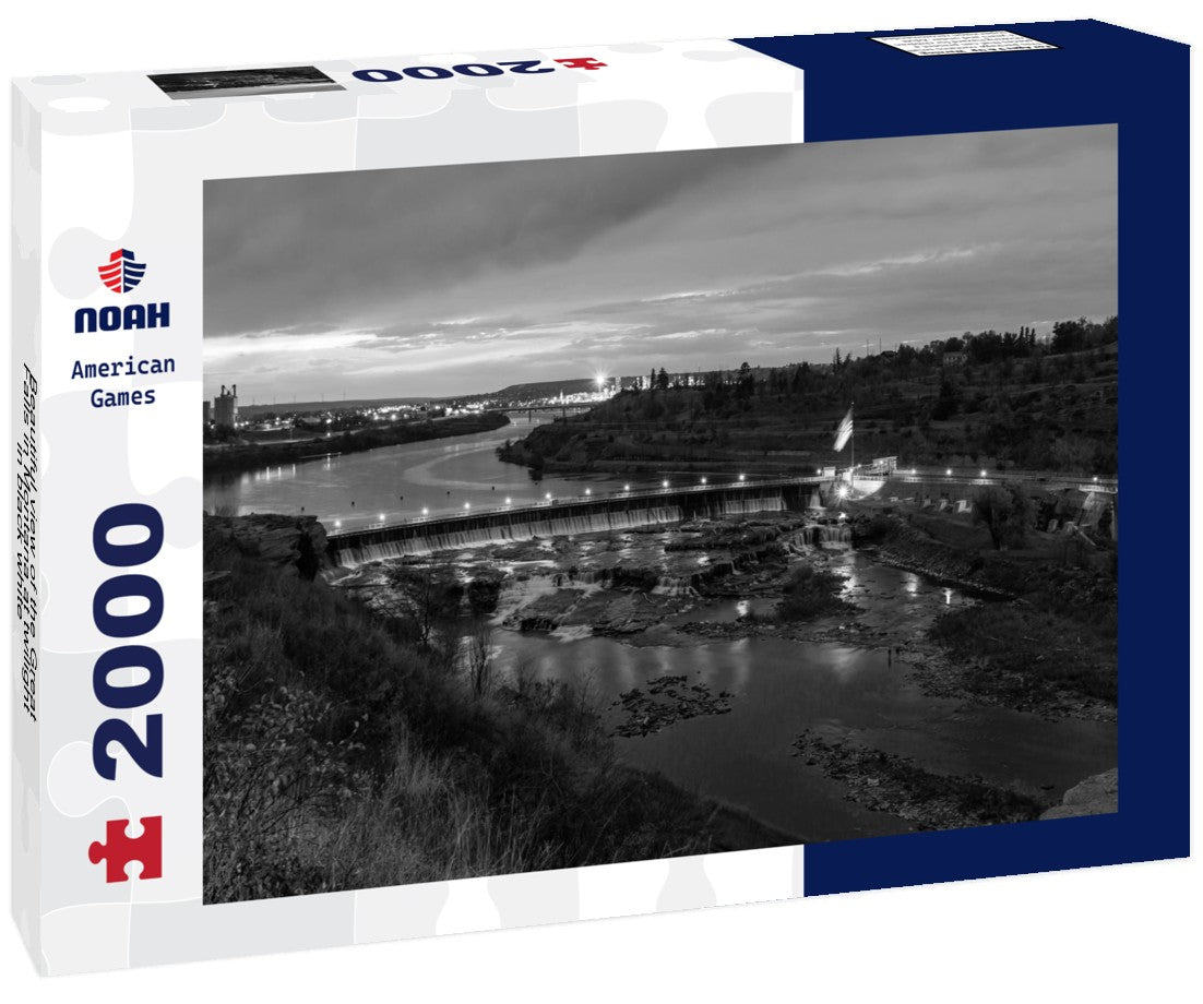 Noah Jigsaw Puzzle Beautiful view of the Great Falls in Montana at twilight in black white 2000 pieces