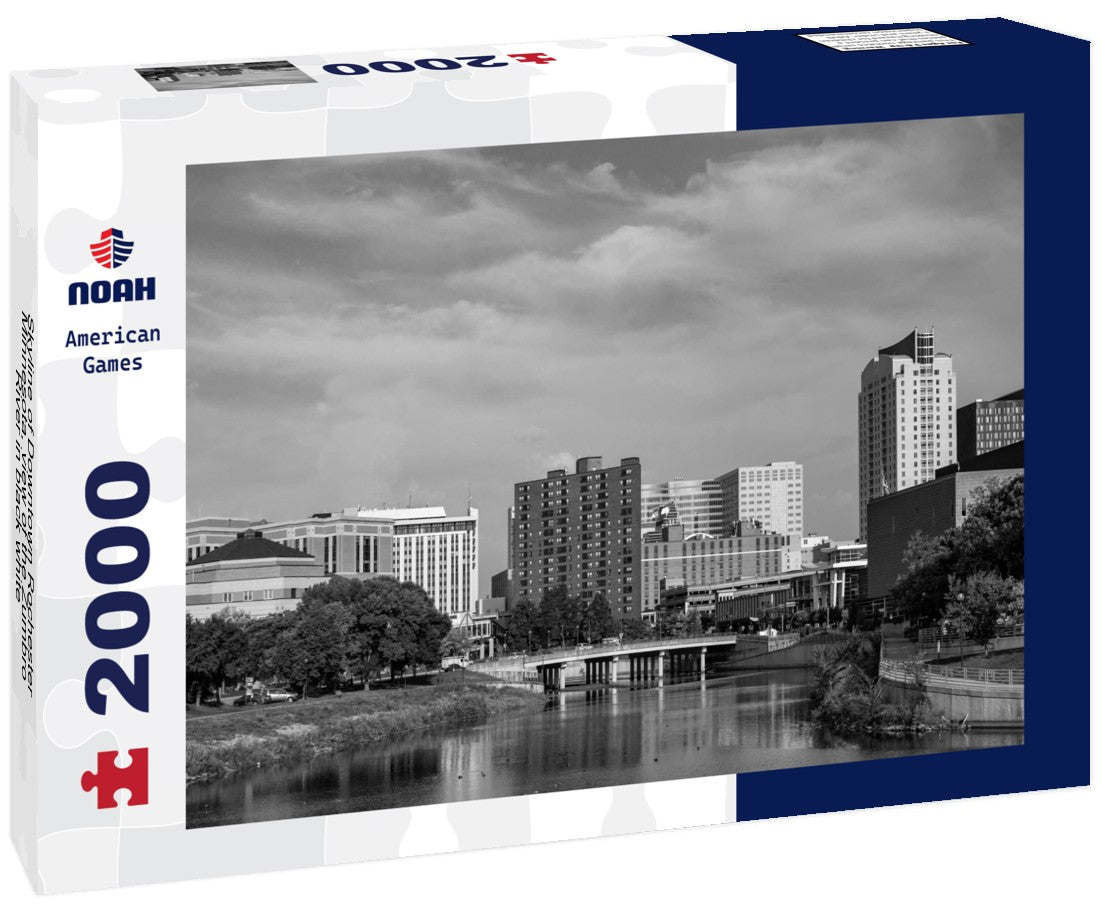 Noah Jigsaw Puzzle Skyline of Downtown Rochester, Minnesota, view of the Zumbro River in black white 2000 pieces