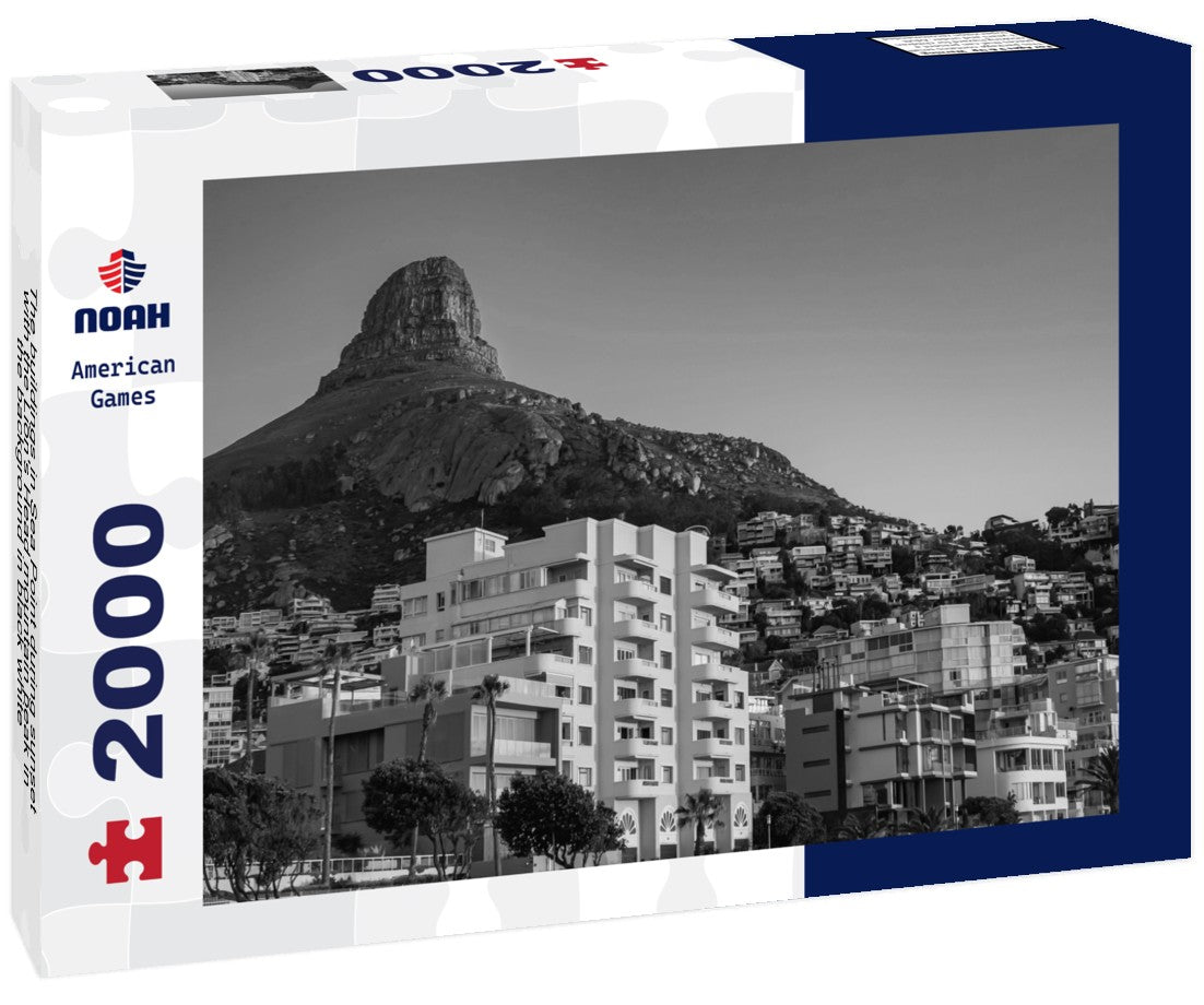 Noah Jigsaw Puzzle The buildings in Sea Point during sunset with the Lion's Head mountain peak in the background in black white 2000 pieces