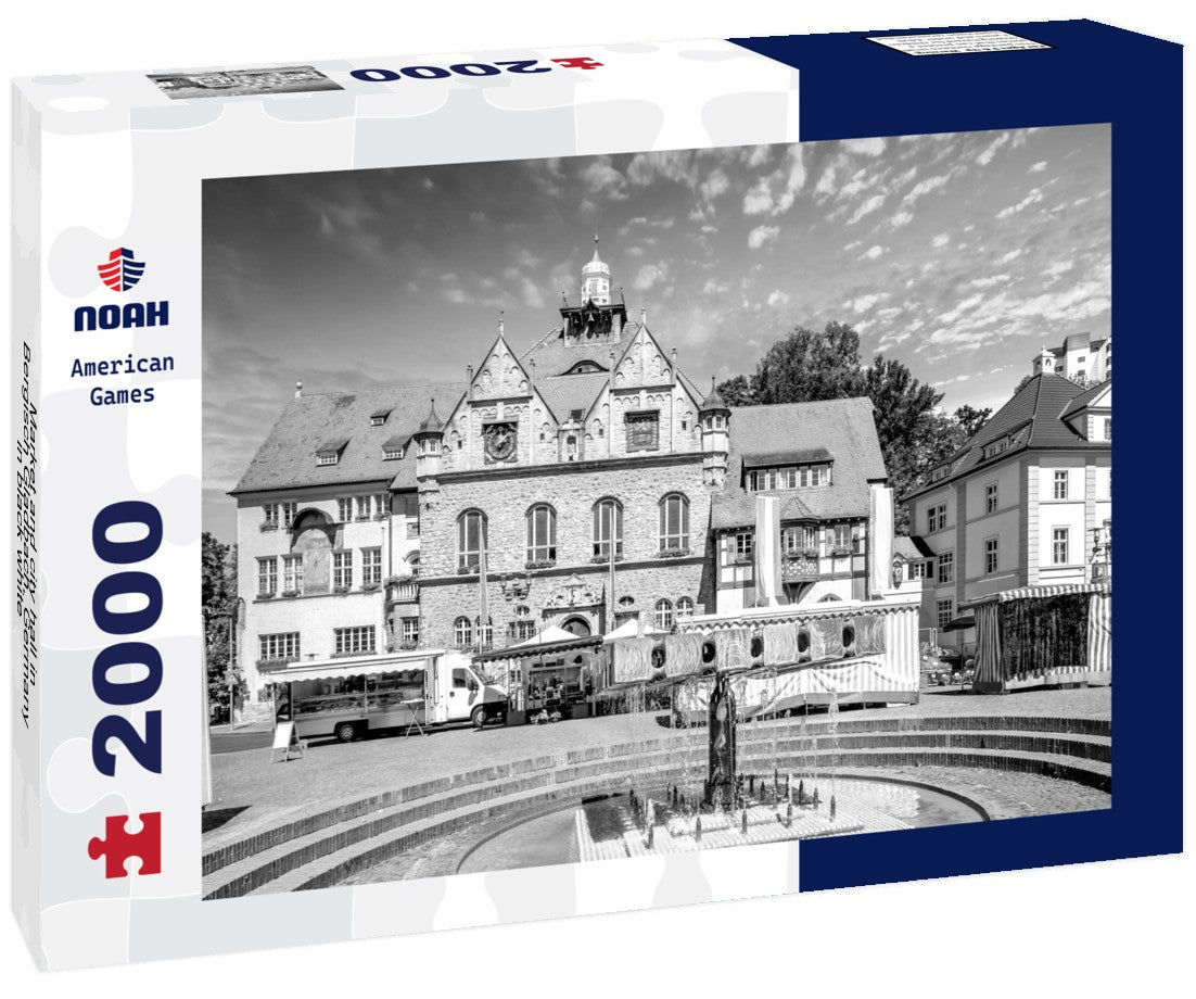 Noah Jigsaw Puzzle Market and city hall in Bergisch Gladbach, Germany in black white 2000 pieces