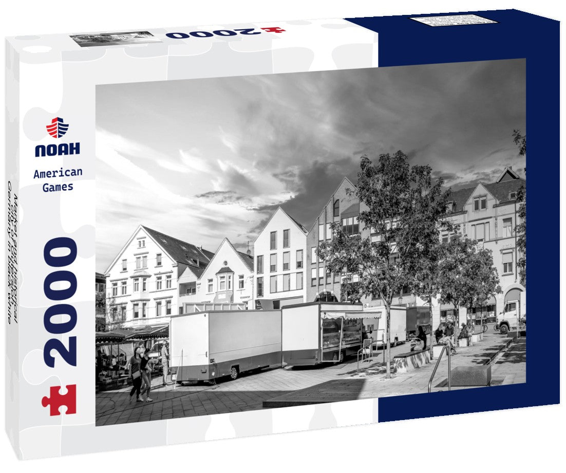 Noah Jigsaw Puzzle Market and historical city of Gütersloh, Germany in black white 2000 pieces
