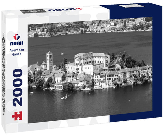 Noah Jigsaw Puzzle the unique island in the middle of the lake - Orta san Giulio. Piemont (Piedmont), Northern Italy, Province of Novara in black white 2000 pieces