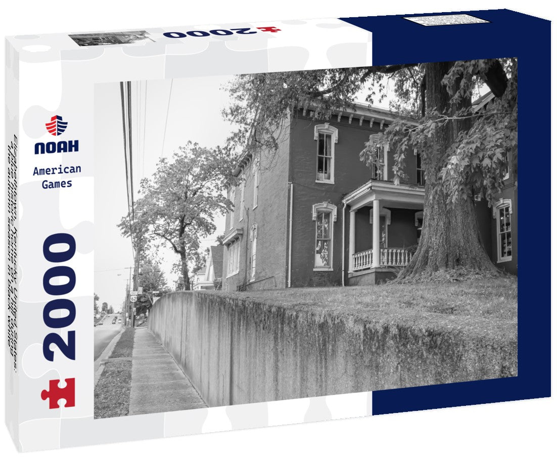 Noah Jigsaw Puzzle Elizabethtown, Kentucky United States: a blue historic home on a hill during the autumn season in black white 2000 pieces