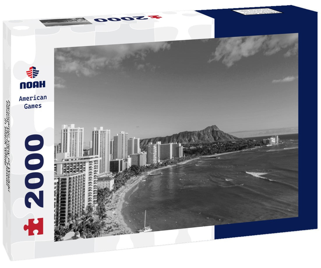 Noah Jigsaw Puzzle Panoramic view of Waikiki beach, Honolulu, Hawaii in black white 2000 pieces