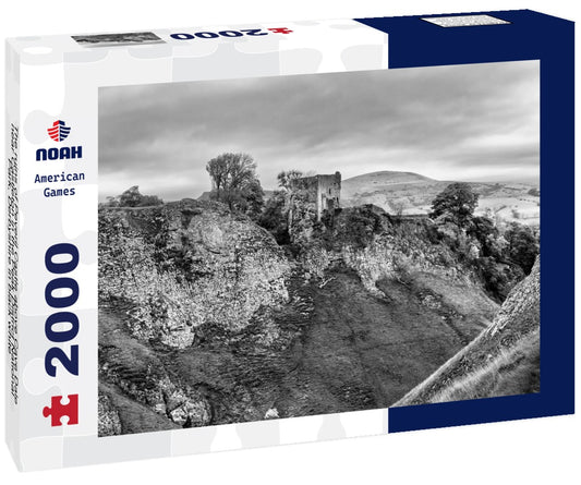 Noah Jigsaw Puzzle The ruins of Peveril Castle above Cave Dale near Castleton in the Peak District National Park, Derbyshire in black white 2000 pieces