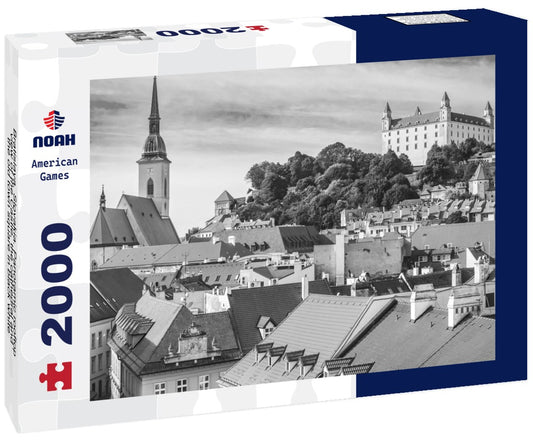 Noah Jigsaw Puzzle Bratislava, Slovakia. Panoramic rooftop view of the Castle, the cathedral and the old town square in black white 2000 pieces