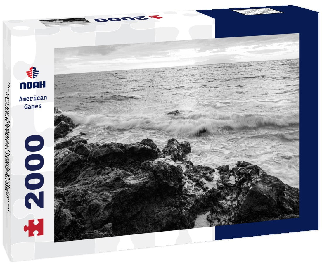 Noah Jigsaw Puzzle Sunset on Mokapu Beach With Lanai In The Distance, Wailea, Maui, Hawaii, USA in black white 2000 pieces