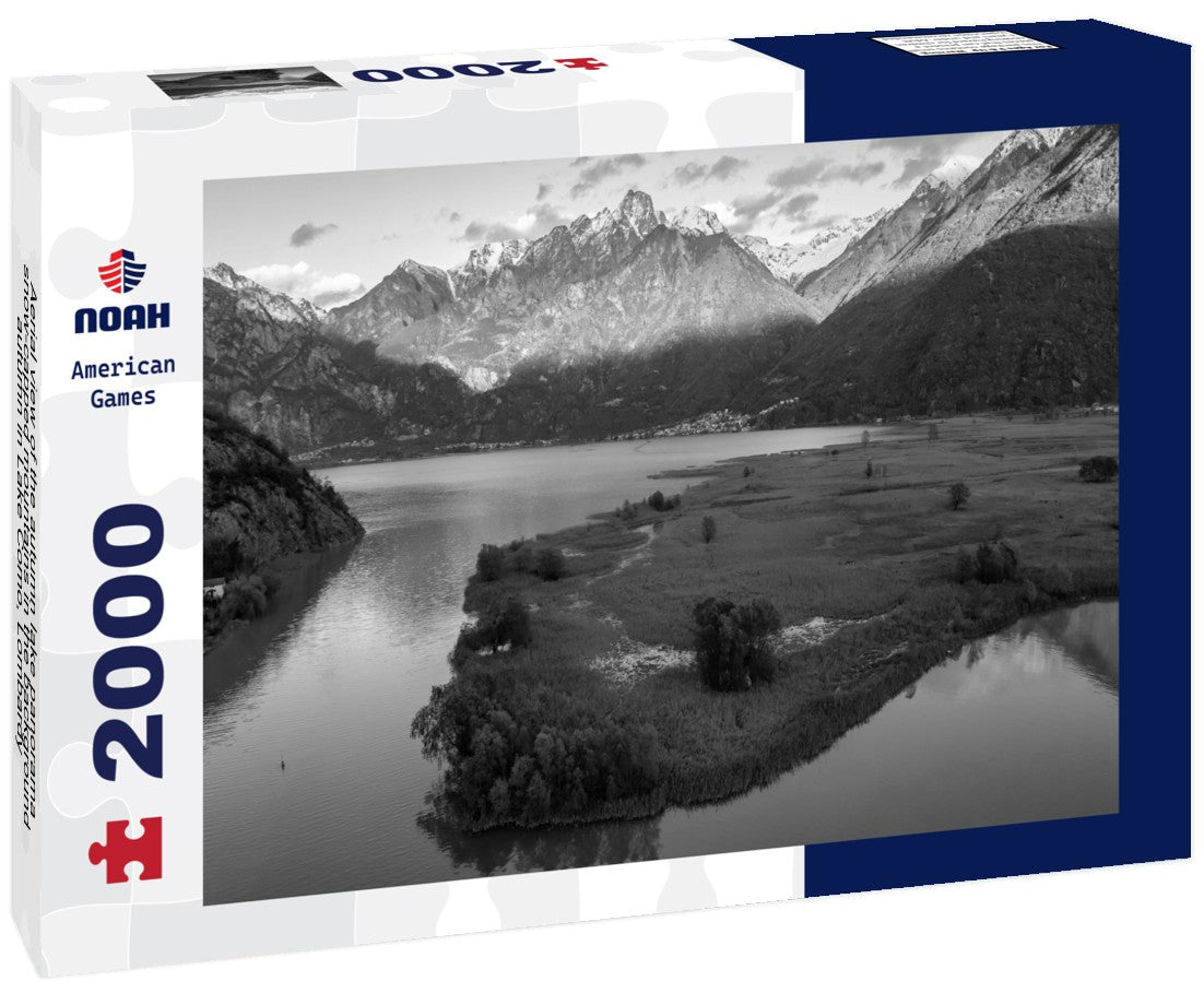 Noah Jigsaw Puzzle Aerial view of the autumn lake panorama, snow-capped mountains in the background, autumn in Lake Como, Lombardy, Italy in black white 2000 pieces