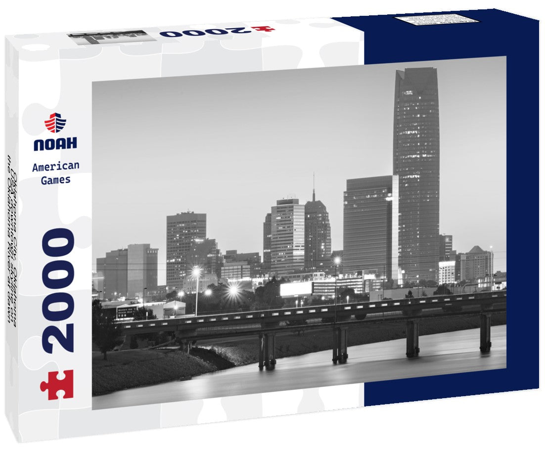 Noah Jigsaw Puzzle Oklahoma City, Oklahoma, USA downtown skyline on the Oklahoma River at dawn in black white 2000 pieces