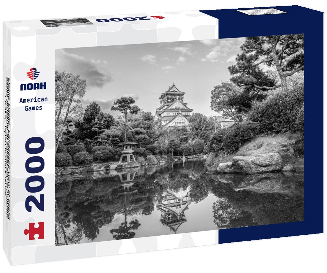 Noah Jigsaw Puzzle Osaka Castle, Landscape view of osaka castle museum at sunset sky in Autumn, Osaka, Japan in black white 2000 pieces