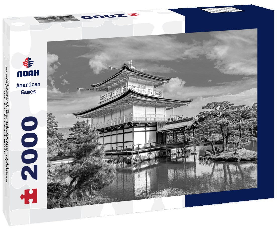 Noah Jigsaw Puzzle Kinkakuji Temple by the middle of the pond surrounded with Japanese garden in black white 2000 pieces