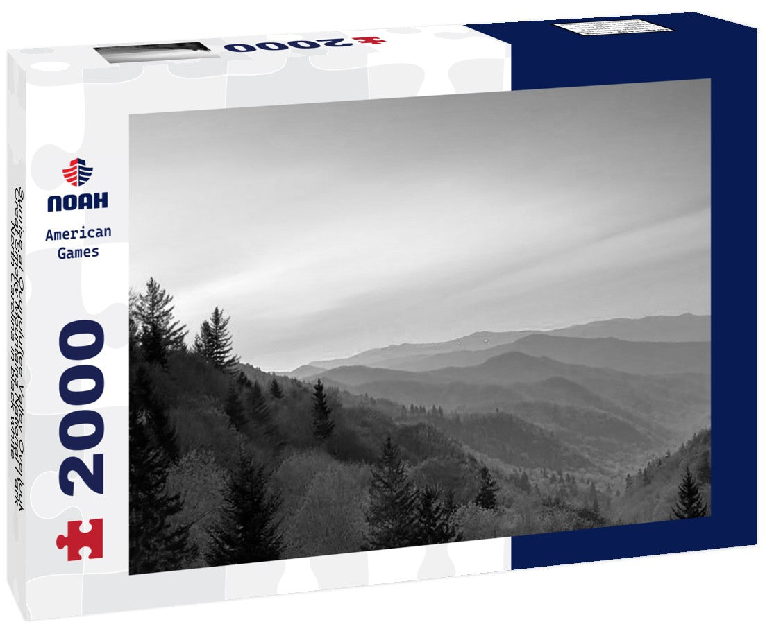 Noah Jigsaw Puzzle Sunrise at Oconoluftee Valley Overlook, Great Smoky Mountains National Park, North Carolina in black white 2000 pieces