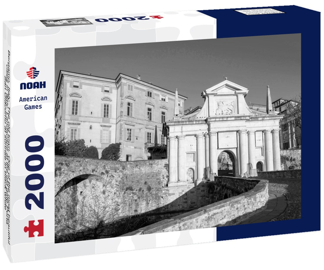 Noah Jigsaw Puzzle Bergamo, Italy. The old town. One of the most beautiful cities in Italy. Landscape at the old gate Porta San Giacomo at sunrise in black white 2000 pieces