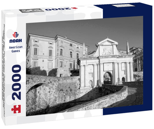Noah Jigsaw Puzzle Bergamo, Italy. The old town. One of the most beautiful cities in Italy. Landscape at the old gate Porta San Giacomo at sunrise in black white 2000 pieces